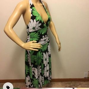 My Michelle green flower neck tie halter dress